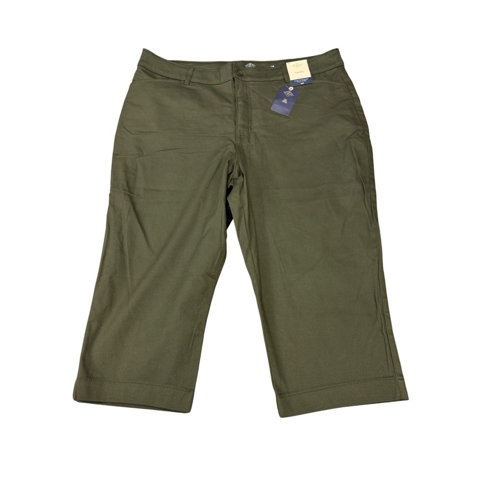 St Johns Bay Secretly Slender Capri Pants Womens 18 Olive Green Mid Rise New